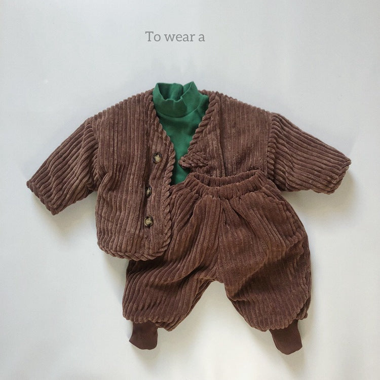 Baby Solid Color Corduroy Fabric Thickened Winter Pants