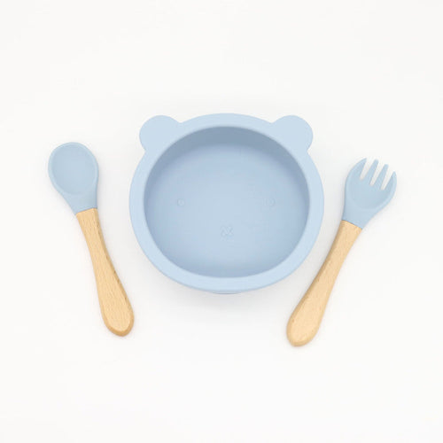 Baby Bear Shape Food Training Silicone Bowl With Spoon Tableware