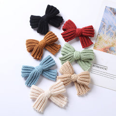 Baby Solid Color Big Knitted Bow Handmade Hairpin