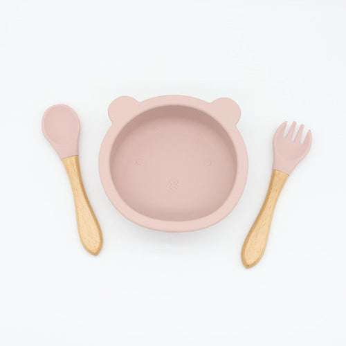 Baby Bear Shape Food Training Silicone Bowl With Spoon Tableware