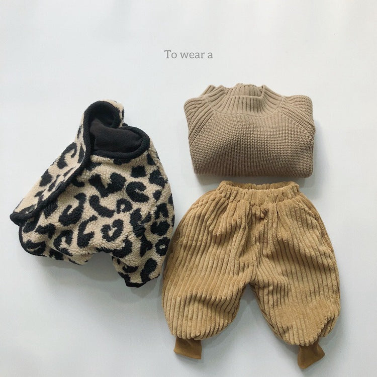 Baby Solid Color Corduroy Fabric Thickened Winter Pants