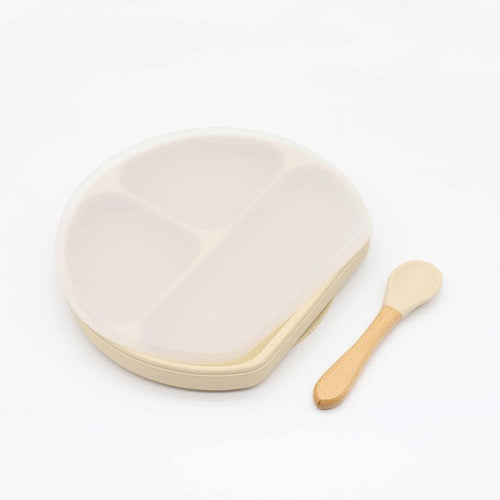 Baby Silicone Compartment Plate With Wooden Spoon