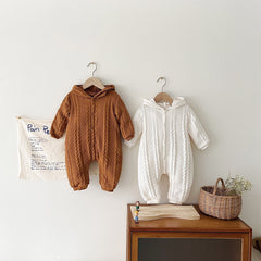 Baby Solid Color Crochet Knitted Pattern Thermal Knitted Romper