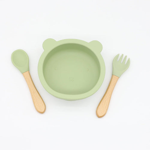 Baby Bear Shape Food Training Silicone Bowl With Spoon Tableware