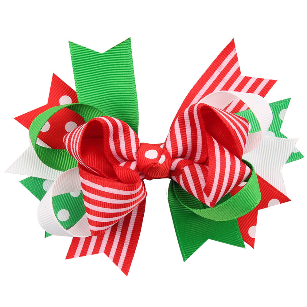 Christmas Various Pattern Dovetail Bow Shape Design Hair 5 Clips