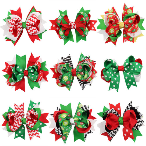 Christmas Various Pattern Dovetail Bow Shape Design Hair 5 Clips