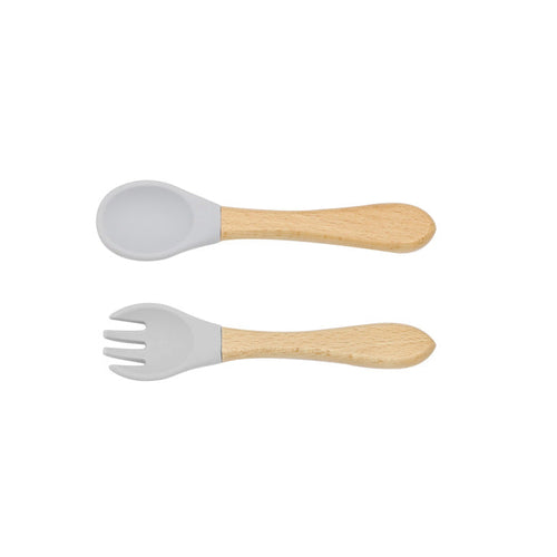 Baby Food Grade Wooden Handles Silicone Spoon Fork Cutlery