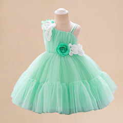 Summer Baby Kids Girls Princess Sleeveless 3D Flowers Birthday Tulle