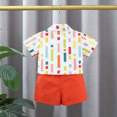 Summer Baby Kids Boys Colorful Striped Pattern Turn-Down Collar Short