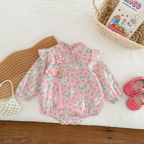 Flower Pattern Long Sleeve Chinese Style Onesies