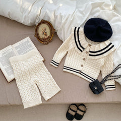 Sailor Collar Simple Style Knitted Clothing Sets