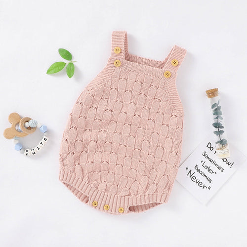 Baby Solid Color Crochet Knitted Pattern Sling Onesies Bodysuit