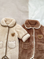 Infant Baby Lovely Little Bear Warmful Pajamas Romper In Winter