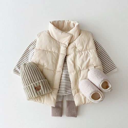 Baby Solid Color Quilted Thickened Vest Coat In Winter