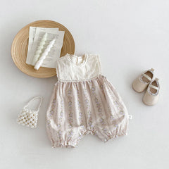 New Design Summer Baby Kids Girls Floral Pattern Ruffle Lace Neck