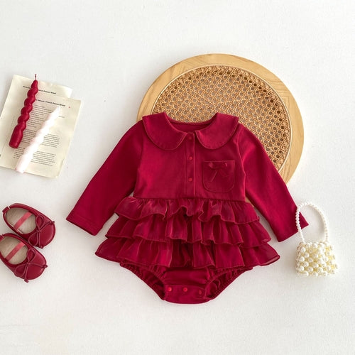 Autumn New Arrival Baby Girls Long Sleeves Ruffle Solid Color Peter