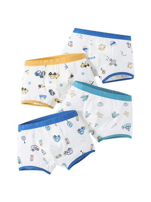 Boys’ Cartoon Pattern Printed Boxer Shorts Breathable Underwear Set