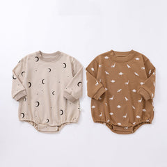 Baby Print Pattern Crewneck Long Sleeve Quality Triangle Onesies