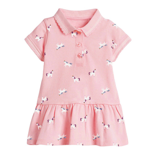 Girls’ Clothing: Collar Flip Cartoon Children’s Polo Dress - Horizon Bliss