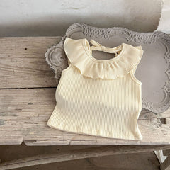 Summer New Arrival Baby Girls Sleeveless Solid Color Top And Ruffle