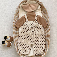 Polka Dot Overalls With Solid Color Shirts Sets