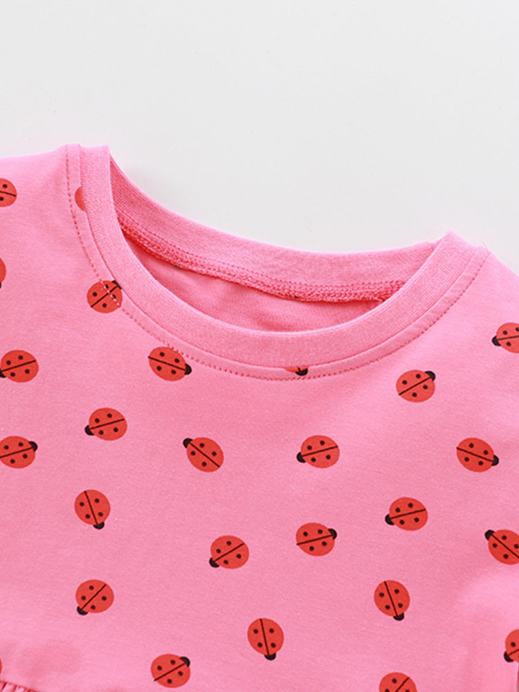 Summer New Arrival Baby Kids Girls Short Sleeves Ladybird Print Pink