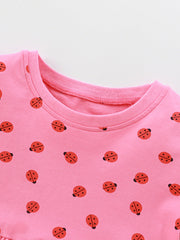 Summer New Arrival Baby Kids Girls Short Sleeves Ladybird Print Pink