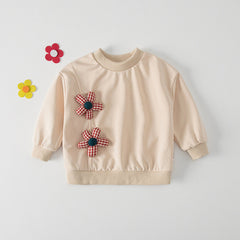 Autumn New Design Kids Girls Crew Neck Long Sleeves 3D Flowers Pattern