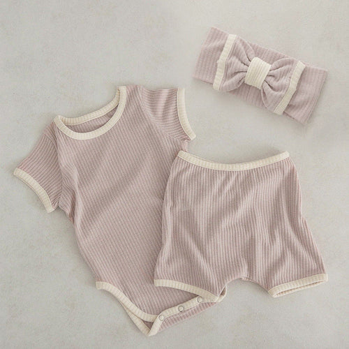 Baby Unisex Solid Color Comfy Cotton Onesies & Shorts Sets With