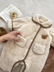 Infant Baby Lovely Little Bear Warmful Pajamas Romper In Winter