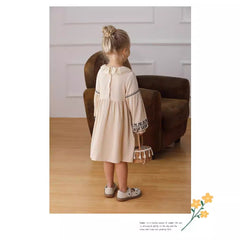 Design Autumn Girls Floral and Geometric Pattern Ruffle Collar Long