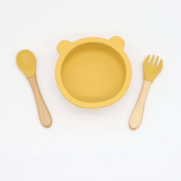 Baby Bear Shape Food Training Silicone Bowl With Spoon Tableware