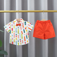 Summer Baby Kids Boys Colorful Striped Pattern Turn-Down Collar Short