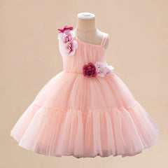 Summer Baby Kids Girls Princess Sleeveless 3D Flowers Birthday Tulle