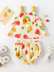 Summer Baby Kids Girls Floral Pattern Sleeveless Strap Top Dress And