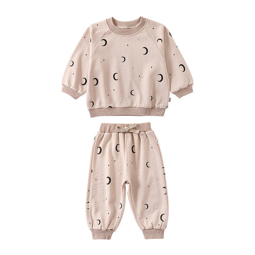 Print Pattern Crewneck Hoodie & Trousers Sets