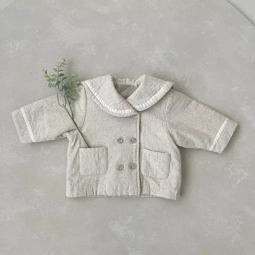 Baby Plaid Pattern Solid Color Lapel Design Cute Style Quilted Coat