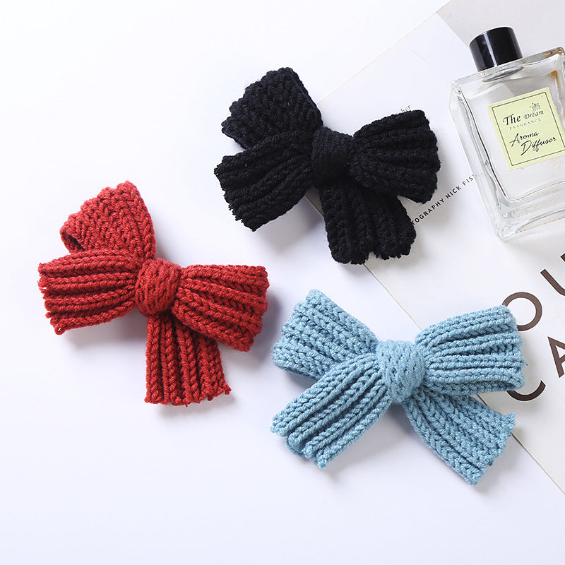 Baby Solid Color Big Knitted Bow Handmade Hairpin