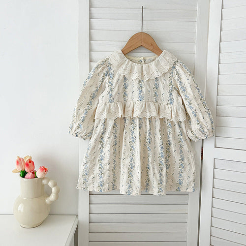 Arrival Autumn Baby Kids Girls Long Sleeves Blue Floral Pattern