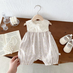 New Design Summer Baby Kids Girls Floral Pattern Ruffle Lace Neck