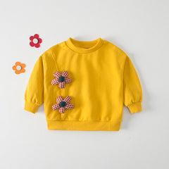 Autumn New Design Kids Girls Crew Neck Long Sleeves 3D Flowers Pattern