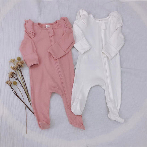 Baby Girl Solid Color Elastic Cotton Romper Jumpsuit