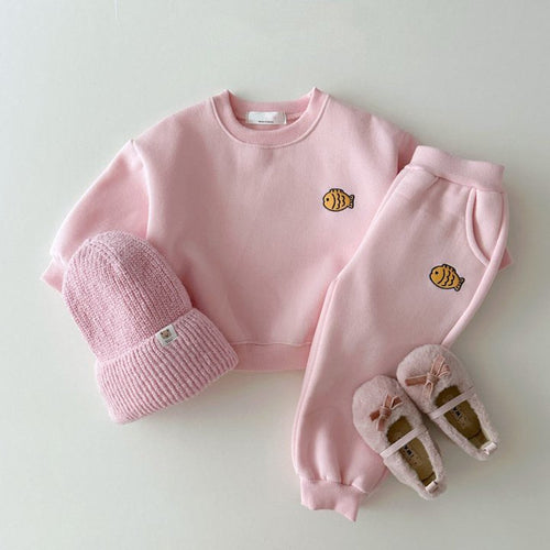 Autumn Baby Kids Unisex Casual Cute Fish Logo Long Sleeves Pullover