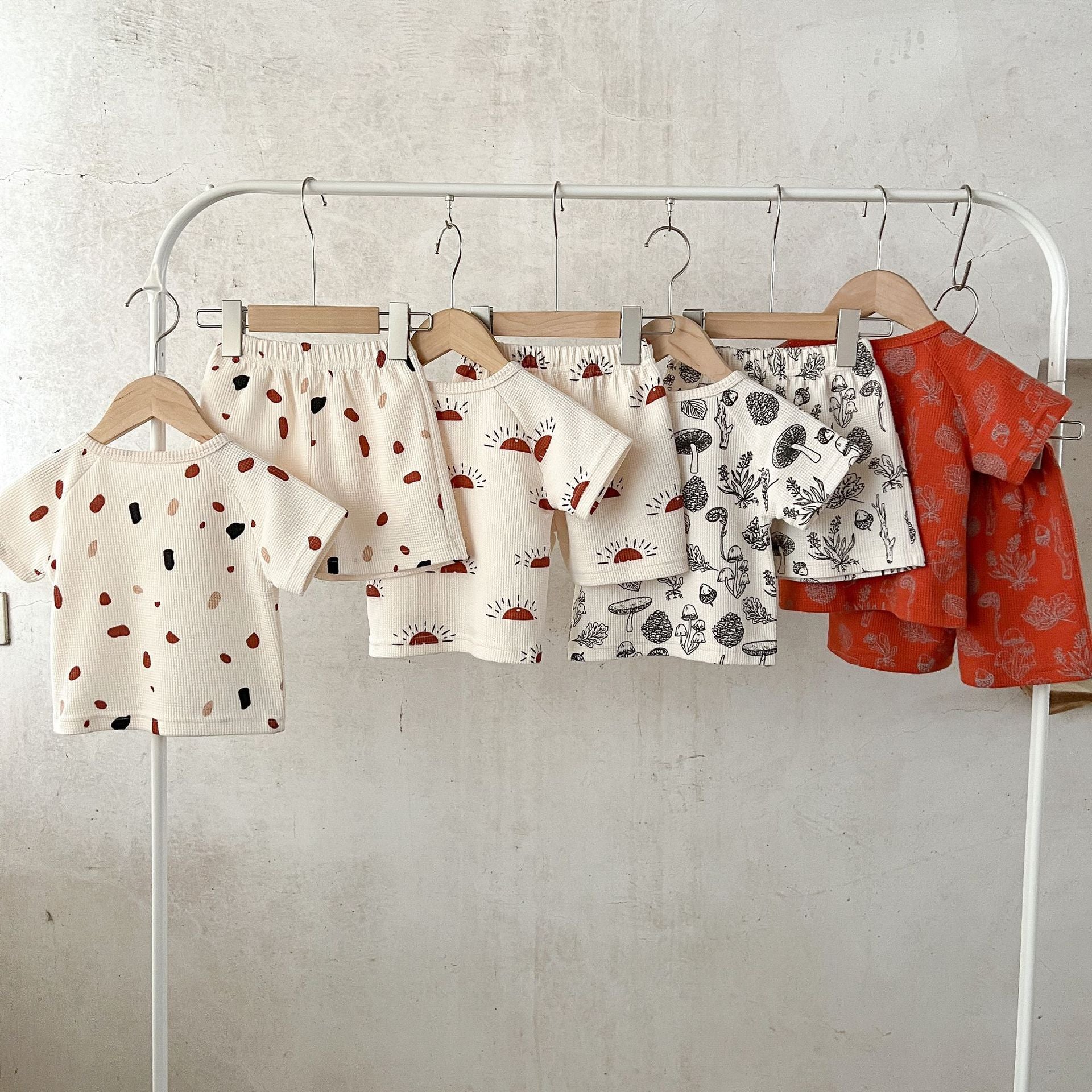 Baby Print Pattern Multi-Style Waffle Fabric Shorts Sets