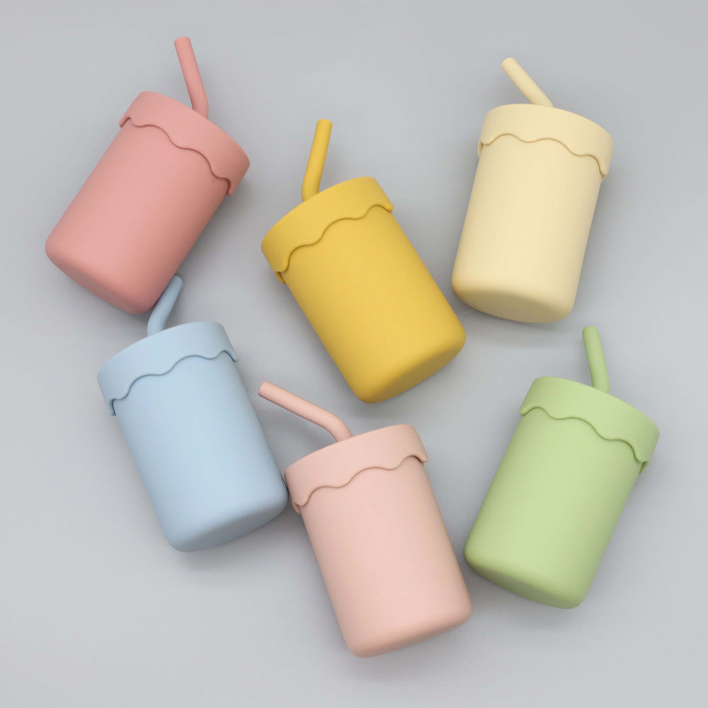 Baby Food Grade Silicone Straw Water Cup Training Leakproof Drop