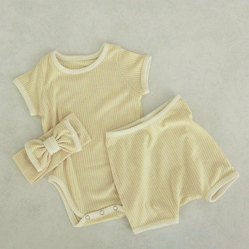 Baby Unisex Solid Color Comfy Cotton Onesies & Shorts Sets With