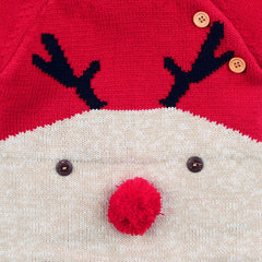 Baby Cartton Pattern Contrast Design Side Button Christmas Knitted