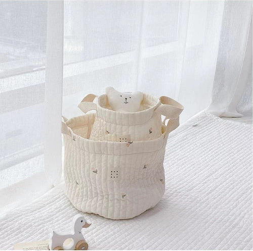 Baby Embroidered Pattern Baby Bottle Storage Basket