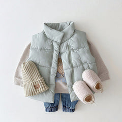 Baby Solid Color Quilted Thickened Vest Coat In Winter