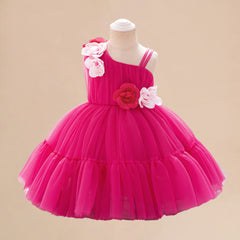 Summer Baby Kids Girls Princess Sleeveless 3D Flowers Birthday Tulle